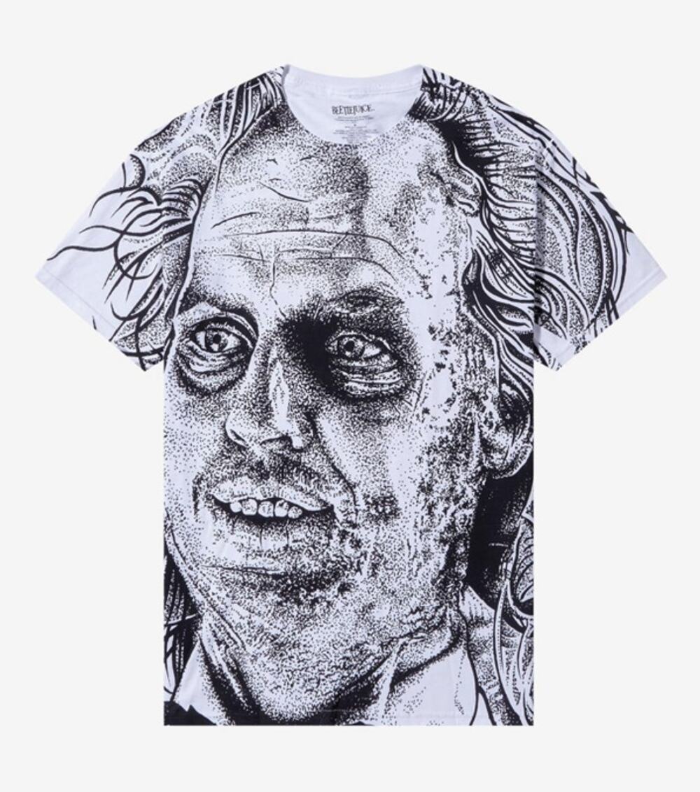 Beetlejuice Movie Face Jumbo Graphic T-Shirt White Black Tee Size Large LG L New